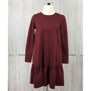 Banana Republic Size:2 Burgundy Long Sleeve Ruffle Hem Pocket Shift Dress Casual